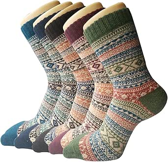 5 Pairs Womens Thermal Wool Socks Warm Knit Ladies Socks for Winter, One Size, A6