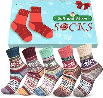 Christmas Gifts for Women Thermal Socks, 5 PCS Winter Warm Ladies Sock 4-7, Xmas Presents for Mum Daughter Grandma Nanny Teenage Girls Sister, Secret Santa Gift for Her Wife Womens Stocking Fillers