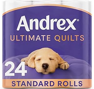 Andrex Ultimate Quilts Toilet Paper 24 Rolls, Air Pocket Technology for Soft, Thick Sheets – 24 Quilted Toilet Rolls x 1 Pack, FSC Certified