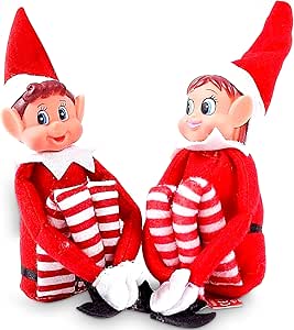 Quebec naughty elf set of boy & girl christmas elf - Santa’s little helper inspired elf & elve soft body figures with vinyl faces for festive family fun 12inch- (Couple)