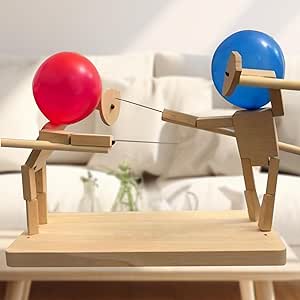 2-Player Balloon Bamboo Man Battle Game - Boom Boom Balloon Game, Handmade Wooden Fencing Puppet Set for Exciting Balloon Battles, Fast-Paced Party Game for Kids and Adults (With 100 Balloons)