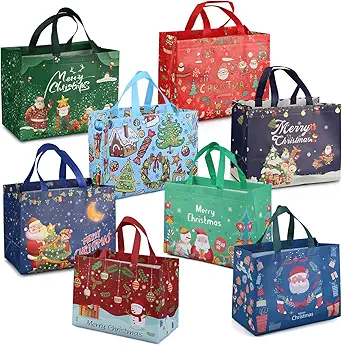 PARSUP Christmas Gift Bags,Christmas Tote Bags with Handles, Christmas Treat Bags, Multifunctional Non-Woven Christmas Bags for Gifts Wrapping Shopping, Xmas Party Supplies